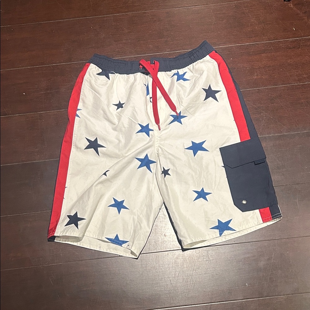 GAP Men's White and Blue Star Swim Shorts